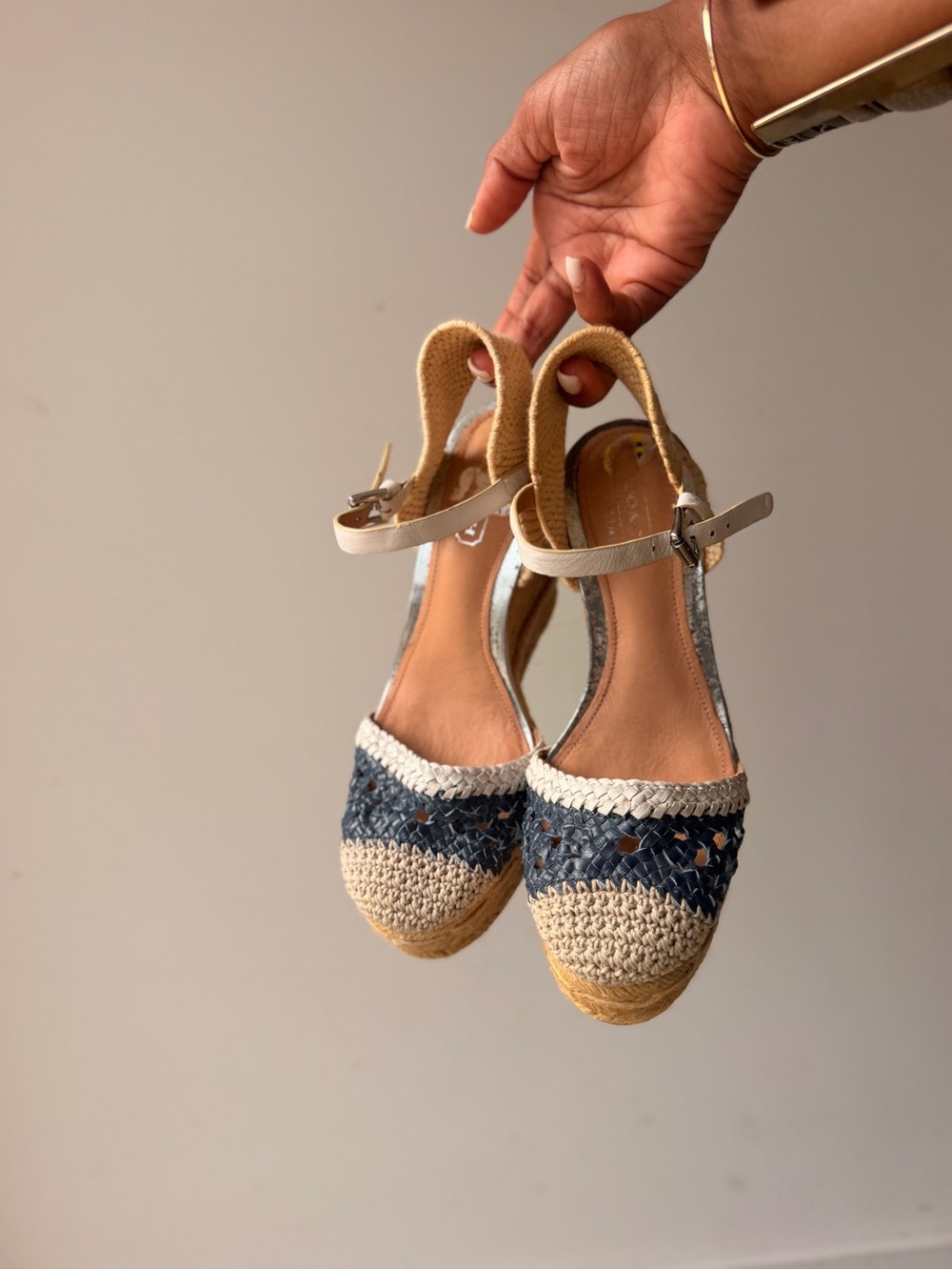Coach Blue and Cream Woven Espadrille Slingbacks